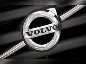 FILE PHOTO: Logo of Volvo on the front grill of a Volvo truck in a customer showroom at the company's headquarters in Gothenburg