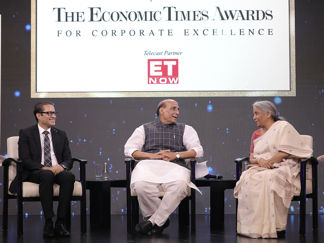Vineet Jain, MD, Times Group with Defence Minister Rajnath Singh and Finance Minister Nirmala Sitharaman