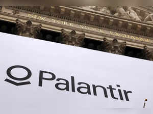 A banner featuring the logo of Palantir Technologies (PLTR) is hung at the New York Stock Exchange (NYSE) on the day of their initial public offering (IPO) in Manhattan, New York City