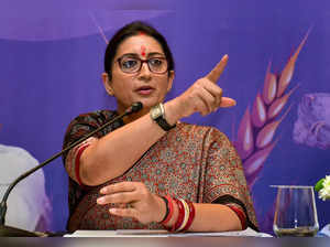 Bengaluru: Union Women and Child Development Minister Smriti Irani addresses a p...