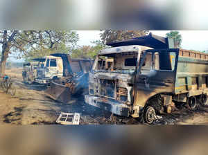Bijapur, Apr 19 (ANI): Naxals set ablaze seven vehicles near Mingachal River, in...