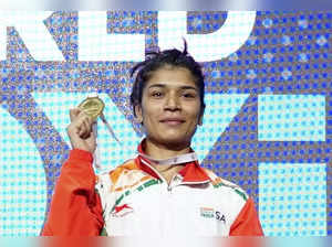 Istanbul: Indian boxer Nikhat Zareen poses with her gold medal after winning Wom...