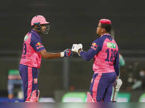 Mumbai: Ravichandran Ashwin and Shimron Hetmyer of Rajasthan Royals during match...