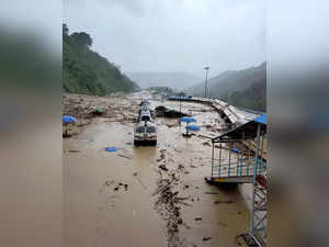 Dima Hasao: View of damaged New Haflong railway station following a landslide du...