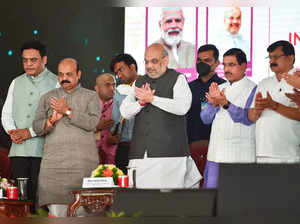 Bengaluru: Union Home Minister Amit Shah with Union Parliamentary Affairs Minist...