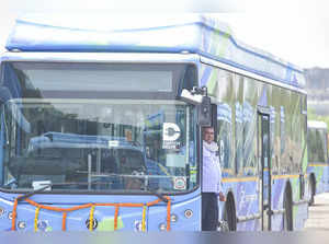 New Delhi: An electric bus during its flag-off ceremony, at the Indraprastha Dep...