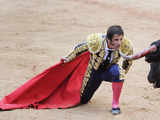 Spanish bullfighter Padilla performs a pass during a bullfight