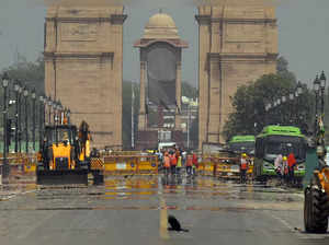 New Delhi, May 13 (ANI): A mirage appears at Rajpath near India Gate due to the ...