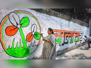 Trinamool MP Mala Roy paints party symbol in Kolkata
