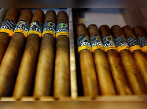 Cigars from Cuban luxury tobacco brand Cohiba are on display at a tobacco shop in Hanau