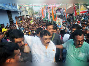 Birbhum, May 20 (ANI): Trinamool Congress (TMC) leader Anubrata Mondal arrives i...