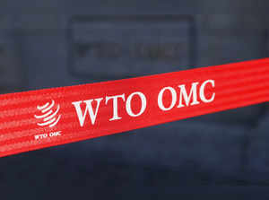 FILE PHOTO: WTO logo pictured in Geneva