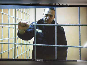 Petushki:Russian opposition leader Alexei Navalny looks at a camera while speaki...