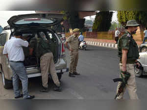 Jammu: Jammu & Kashmir Police Special operation group check vehicles as security...