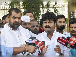 Mumbai: BJP MLC Gopichand Padalkar and party leader Sadabhau Khot address the me...