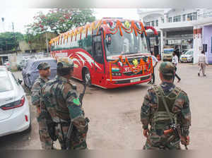 Security personnel stand guard as the Agartala-Kolkata international