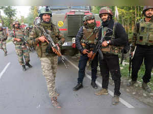 Kulgam, Apr 23 (ANI): Paramilitary personnel deployed at a site where an encount...