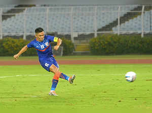 Kolkata, June 08 (ANI): India's Sunil Chhetri in action during the AFC Asian Cup...