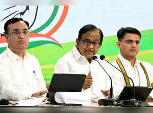 New Delhi, June 16 (ANI): Congress leader P Chidambaram addresses a party briefi...