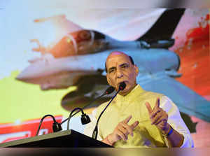 New Delhi: Defence Minister Rajnath Singh speaks during the second day of the TV...