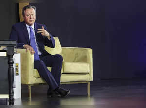 New Delhi: Former UK prime minister David Cameron speaks during the second day o...