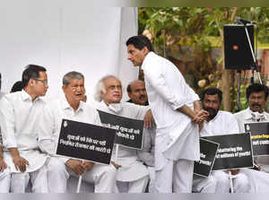 New Delhi: Congress leaders Harish Rawat, Jairam Ramesh, Deepender Hooda and oth...