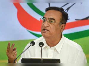 New Delhi: Congress leader Ajay Maken addresses a press conference at AICC offic...