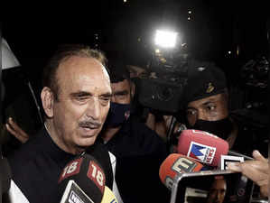 New Delhi: Senior Congress leader Ghulam Nabi Azad talks to the media after his ...