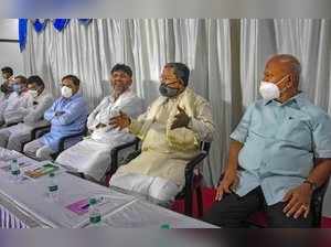 Bengaluru: Congress leaders Siddaramaiah, DK Shivakumar, G. Parameshwara and oth...