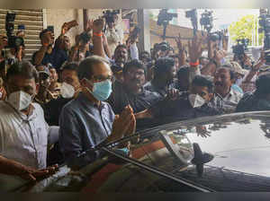 Mumbai: Maharashtra CM Uddhav Thackeray comes out of Sena Bhavan after Shiv Sena...