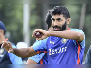 India's Jasprit Bumrah prepares to bowl in the nets during a training session ah...