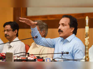 Sriharikota: ISRO Chairman S. Somanath along with other scientists addresses med...