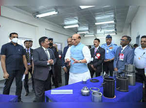 Hyderabad: Defence Minister Rajnath Singh with officials during the inaugural fu...