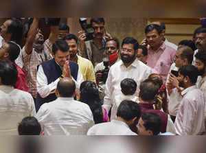 Mumbai: Newly elected Maharashtra Chief Minister Eknath Shinde and Deputy Chief ...