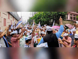 Guwahati, June 09 (ANI): Aam Aadmi Party (AAP) supporters take out a protest ral...