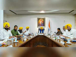 Chandigarh: Punjab Chief Minister Bhagwant Mann chairs a cabinet meeting, in Cha...