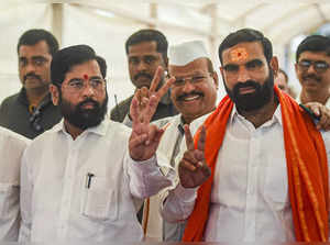 Mumbai: Maharashtra CM Eknath Shinde with rebel Shiv Sena MLAs during the Specia...