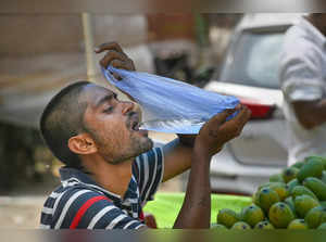 New Delhi: A man drinks water from a polythene bag in New Delhi. The government ...