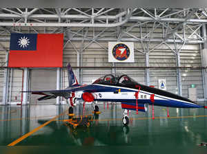 Taiwan's new Advanced Jet Trainer aircraft is parked at an air force base, in Taitung