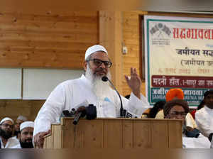 New Delhi, July 06 (ANI)_ Maulana Mahmood Madani addresses during a _Sadbhawana ....