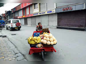 Srinagar, Jun 17 (ANI): A street vendor selling fruits during a spontaneous stri...