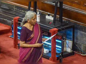 New Delhi: Finance Minister Nirmala Sitharaman takes oath as a Rajya Sabha membe...