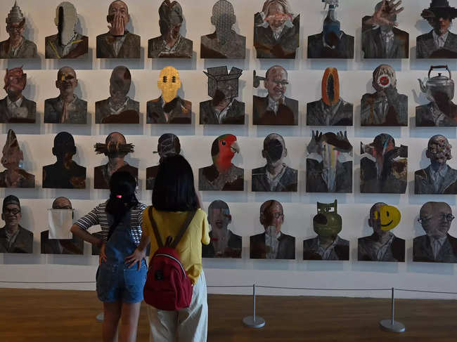 ​The artwork “Self-Portrait and Theatre Stage” at an exhibition by Indonesian artist Agus Suwage called 'The Theatre of Me' at the Macan Museum of Modern and Contemporary Art in Jakarta.​