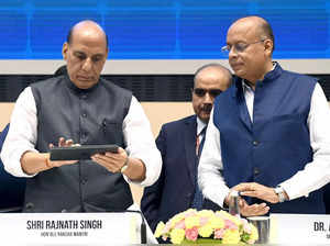New Delhi, July 11 (ANI): Defence Minister Rajnath Singh launches 75 newly-devel...