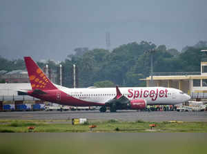 Patna: The Delhi-bound SpiceJet airplane following its emergency landing after i...