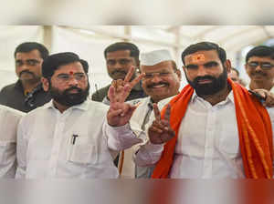 Mumbai_ Maharashtra CM Eknath Shinde with rebel Shiv Sena MLAs during the Specia....