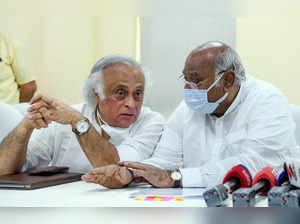 New Delhi, July 14 (ANI): Congress leaders Mallikarjun Kharge and Jairam Ramesh ...