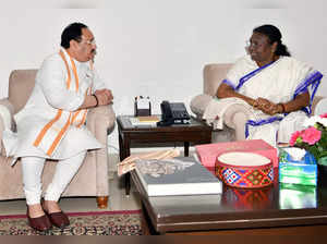 New Delhi, July 21 (ANI): BJP national president JP Nadda meets Droupadi Murmu o...