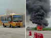 Rajasthan: School bus going from Bhilwara towards Gangapur catches fire