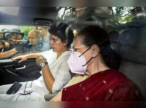 New Delhi: Congress President Sonia Gandhi with party General Secretary Priyanka...